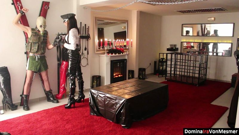 DOMINA IRA VON MESMER – Instructed and Abused by Kommandant Ira  [soldier, DOMINA IRA VON MESMER, spread]